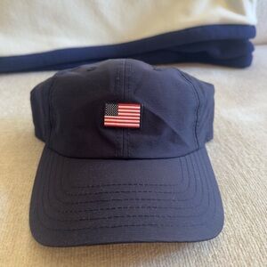 American Needle TKO Navy Hat. American Flag. Adjustable Velcro Snap. Used.